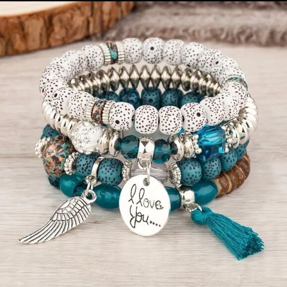 Fashion Jewelry Jewelry - 3 for $26 - 4pcs I LOVE YOU Tassel Charm Beaded Bracelet
